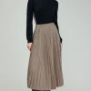 Current Air Skirts-Plaid Pleated Midi Skirt CAMELMLT