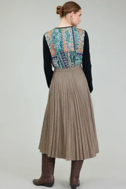 Current Air Skirts-Plaid Pleated Midi Skirt CAMELMLT