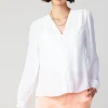 Current Air Long Sleeve Tops-Pleat Detail Buttondown Shirt WHITE