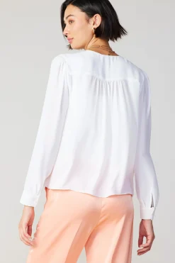 Current Air Long Sleeve Tops-Pleat Detail Buttondown Shirt WHITE