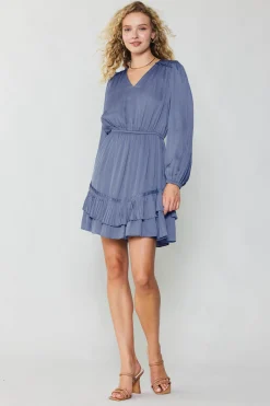 Current Air Mini Dresses-Pleat Detail Tiered Mini Dress FLORENTINEBLUE