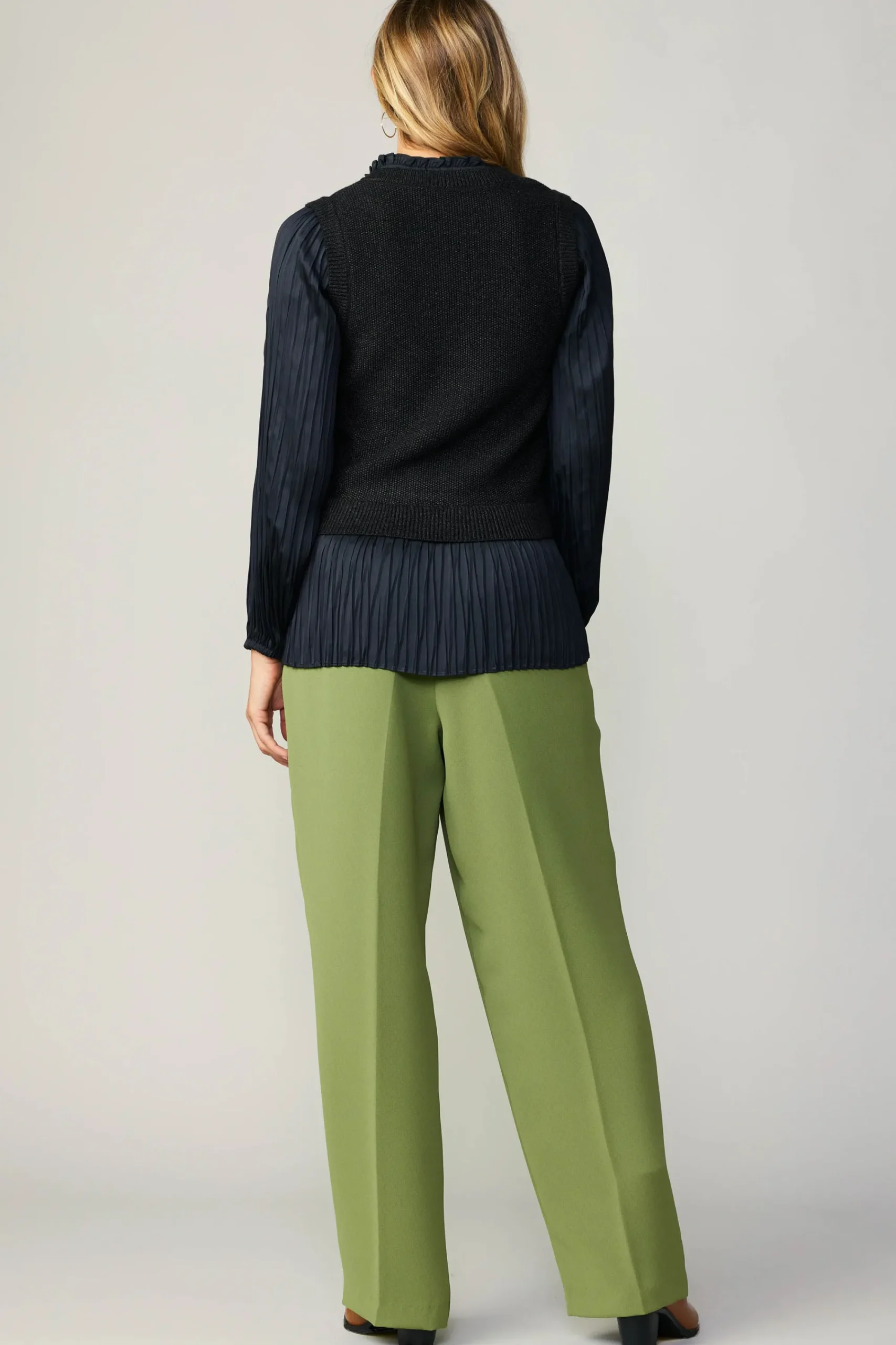 Current Air Sweaters-Pleated Blouse Sweater Vest BLACK