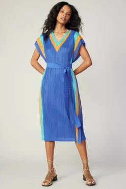 Current Air Maxi Dresses | Midi Dresses-Pleated Border Kaftan Dress BLUE