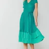 Current Air Midi Dresses-Pleated Colorblock Midi Dress TEAL