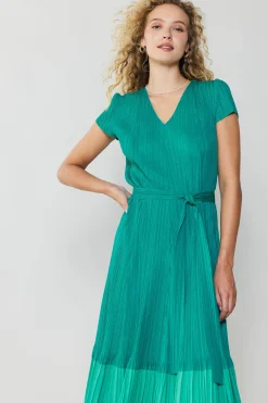 Current Air Midi Dresses-Pleated Colorblock Midi Dress TEAL