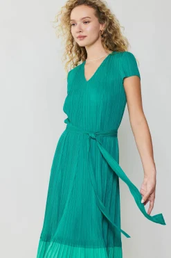 Current Air Midi Dresses-Pleated Colorblock Midi Dress TEAL