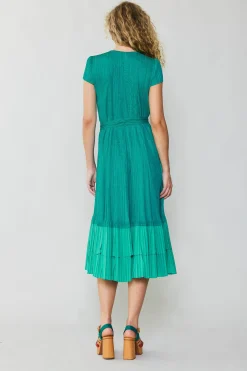 Current Air Midi Dresses-Pleated Colorblock Midi Dress TEAL