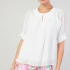 Current Air Short Sleeve Tops-Pleated Cuff Blouse WHITE
