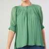 Current Air Short Sleeve Tops-Pleated Cuff Blouse LEAFGREEN