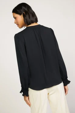 Current Air Long Sleeve Tops-Pleated Cuff Blouse BLACK