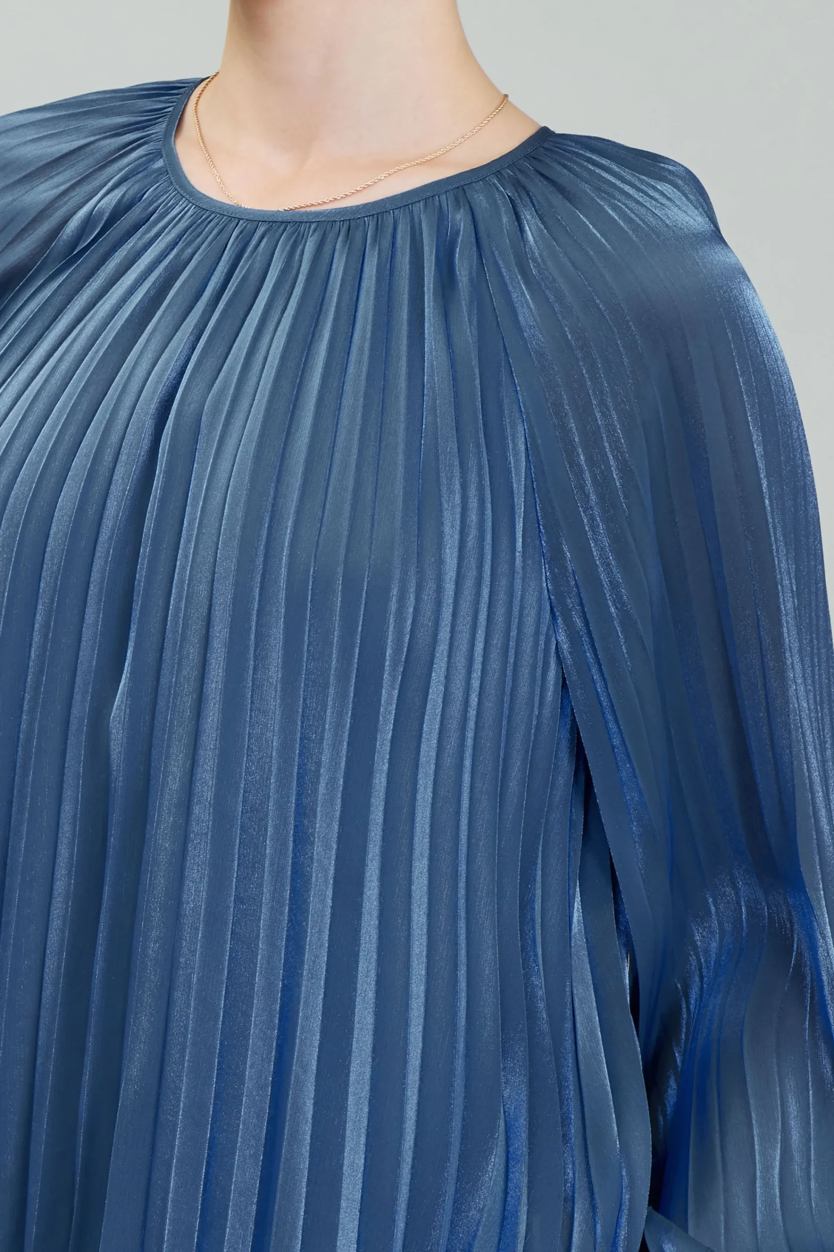 Current Air Long Sleeve Tops-Pleated Shimmery Blouse MIDNIGHTBLUE