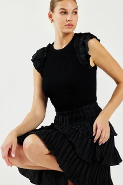 Current Air Knitwear | Mini Dresses-Pleated Skirt Sweater Dress BLACK