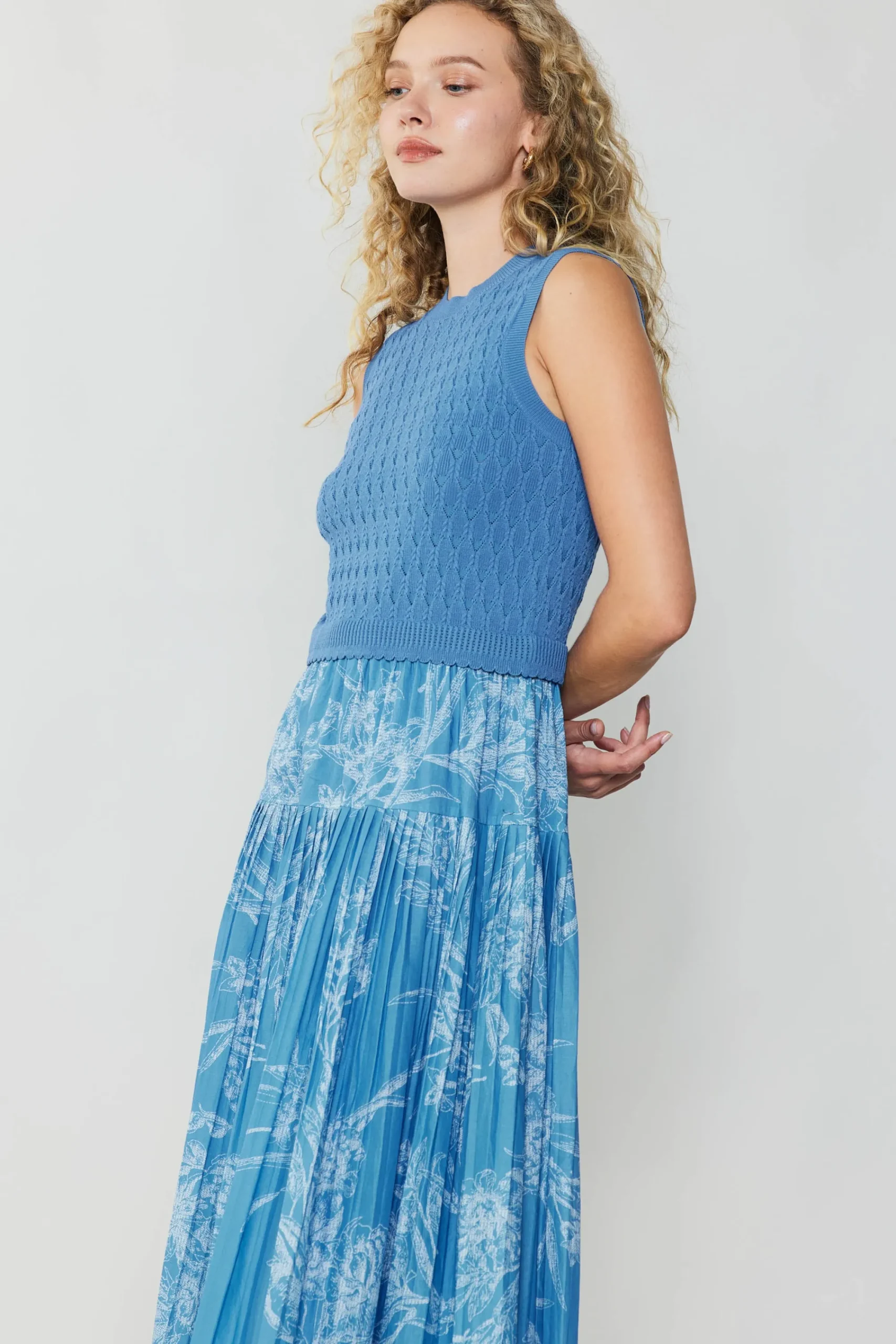 Current Air Knitwear | Midi Dresses-Pleated Skirt Sweater Dress LIGHTBLUE