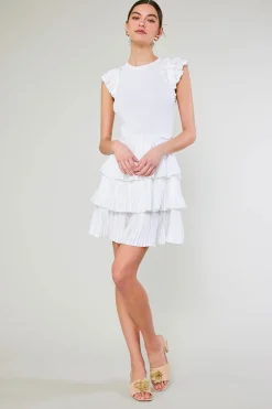 Current Air Knitwear | Mini Dresses-Pleated Skirt Sweater Dress WHITE