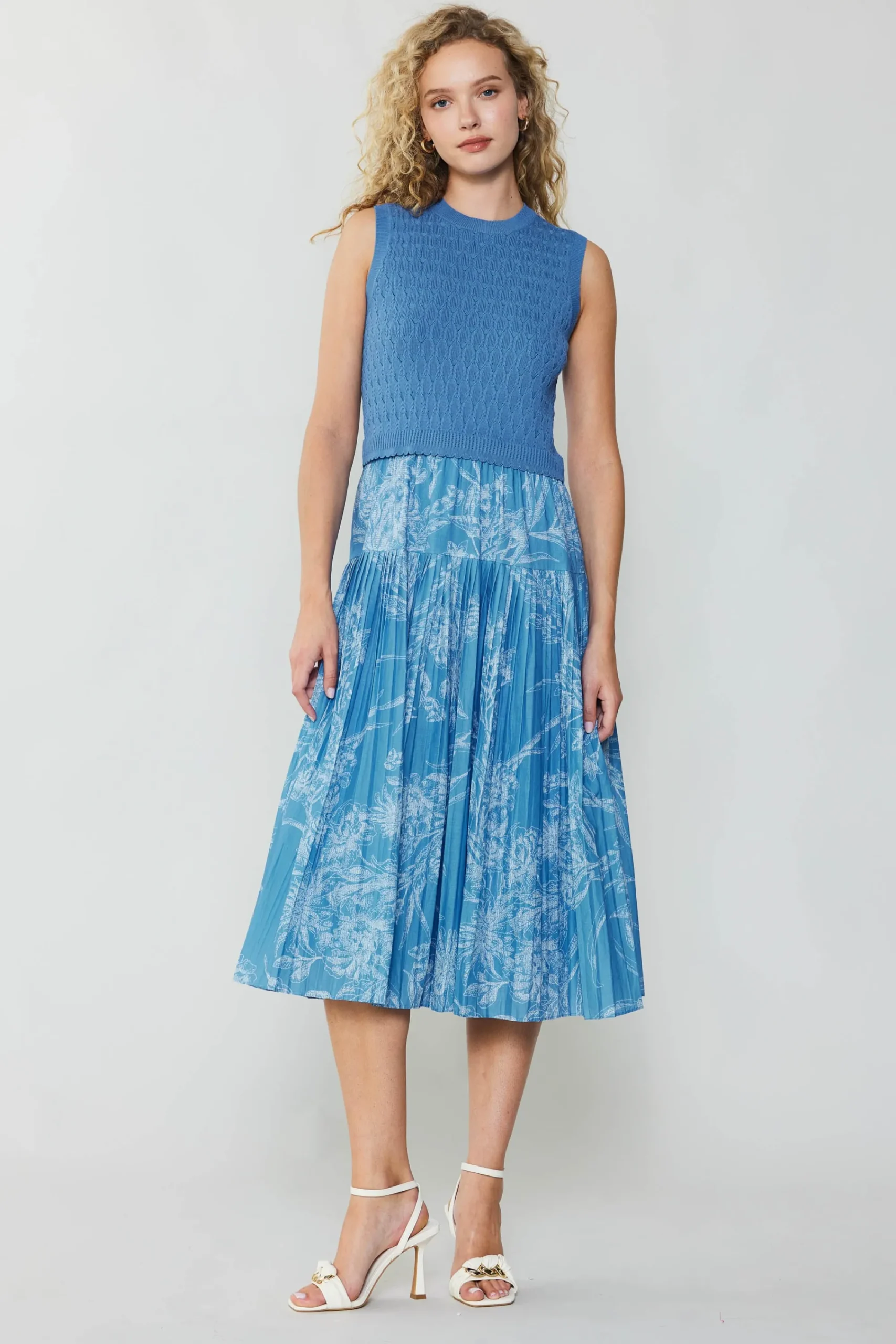 Current Air Knitwear | Midi Dresses-Pleated Skirt Sweater Dress LIGHTBLUE