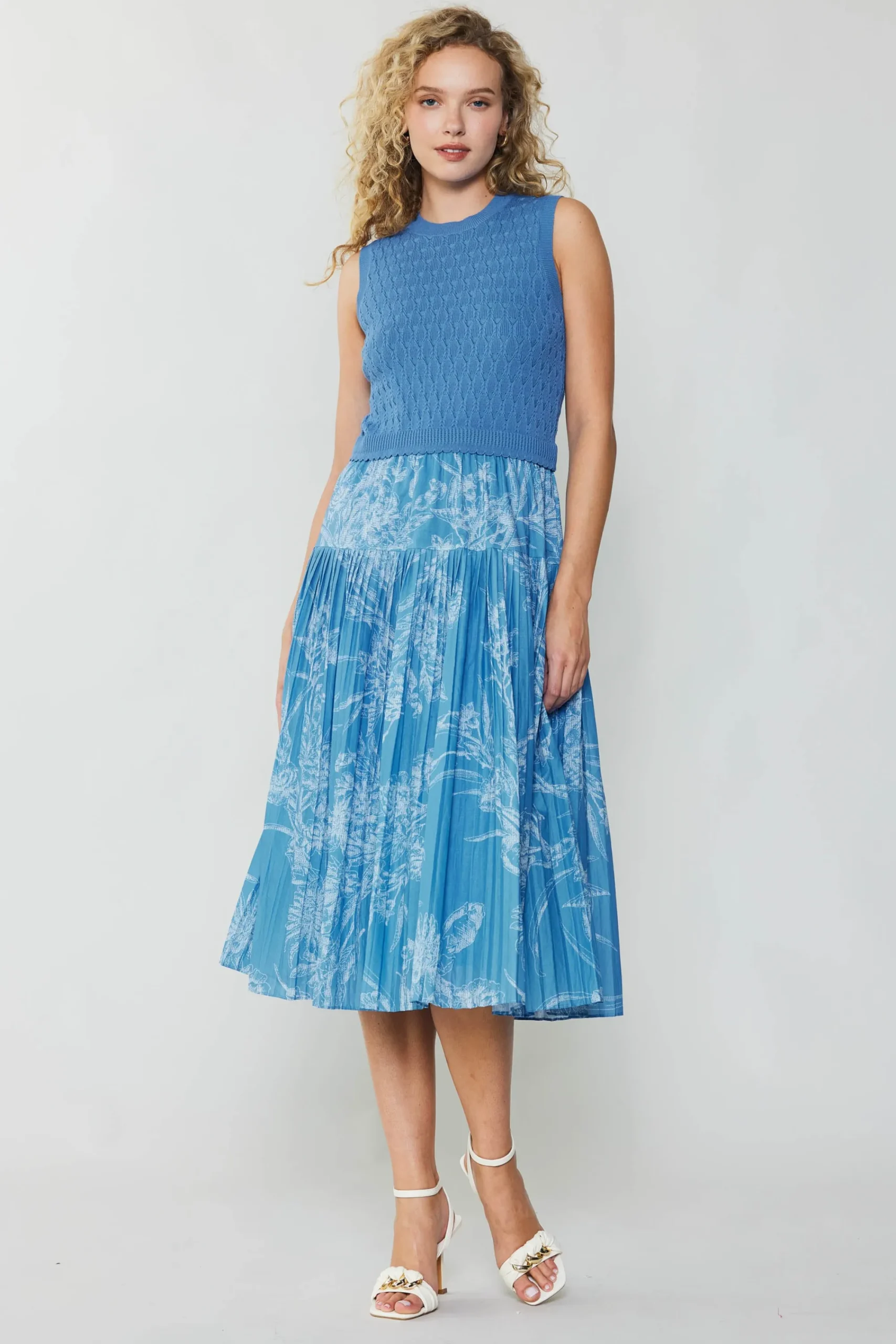 Current Air Knitwear | Midi Dresses-Pleated Skirt Sweater Dress LIGHTBLUE