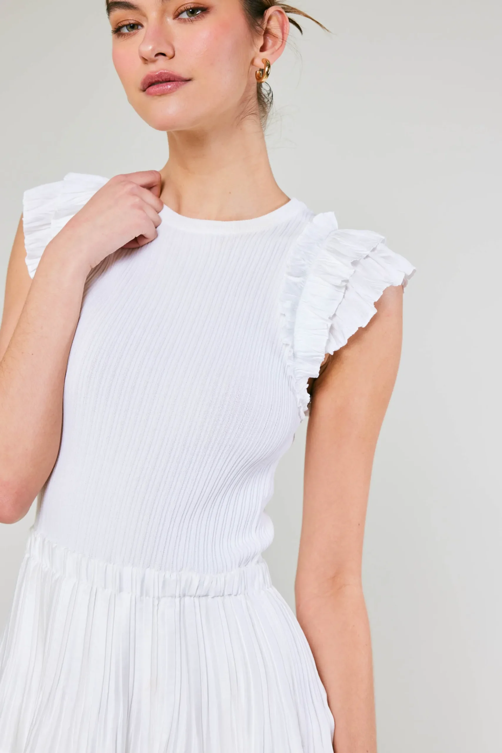 Current Air Knitwear | Mini Dresses-Pleated Skirt Sweater Dress WHITE