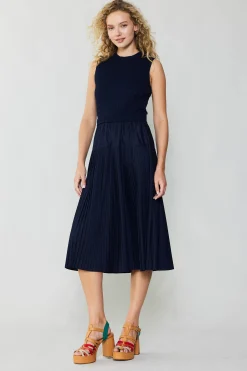 Current Air Knitwear | Midi Dresses-Pleated Skirt Sweater Dress NAVY