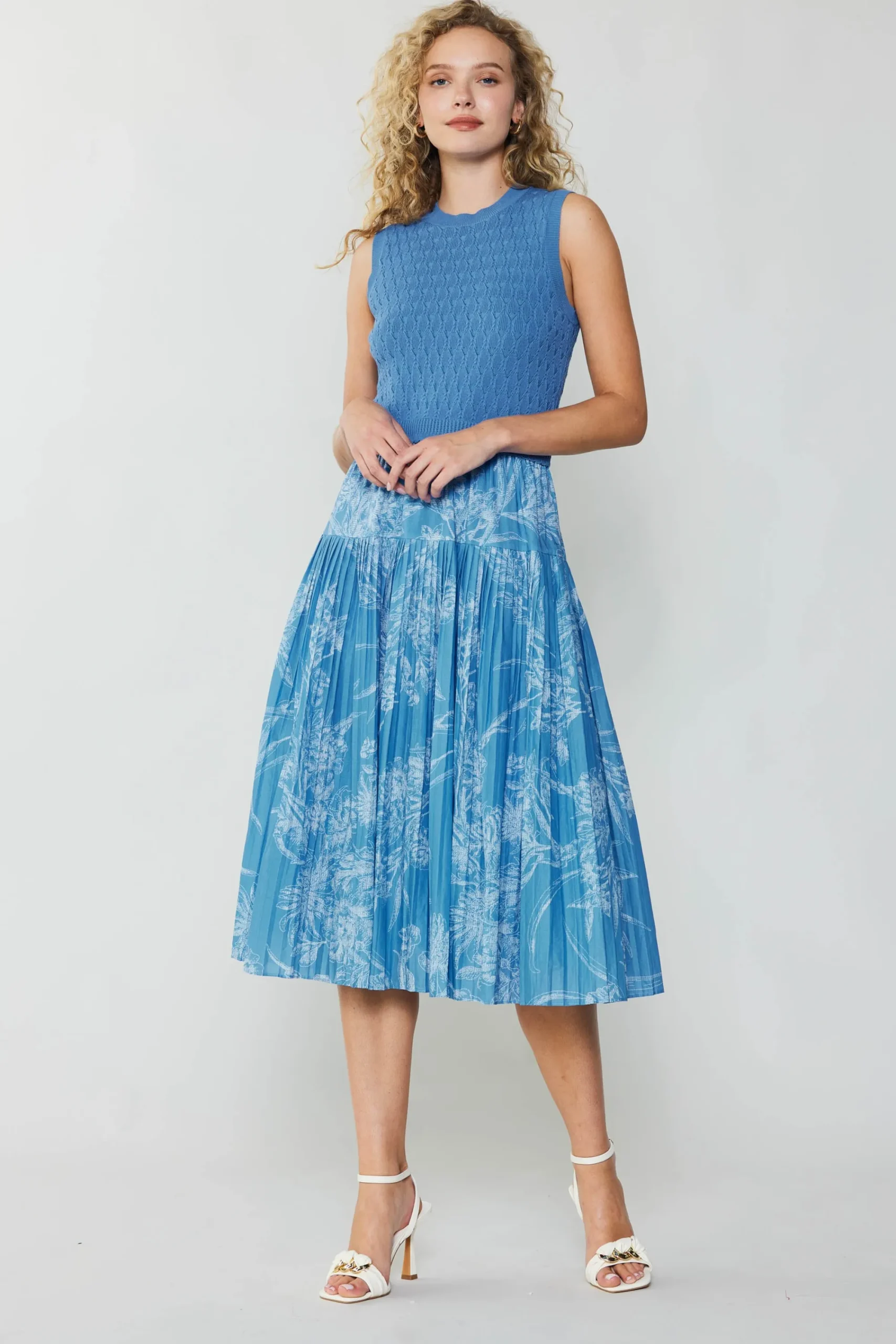 Current Air Knitwear | Midi Dresses-Pleated Skirt Sweater Dress LIGHTBLUE