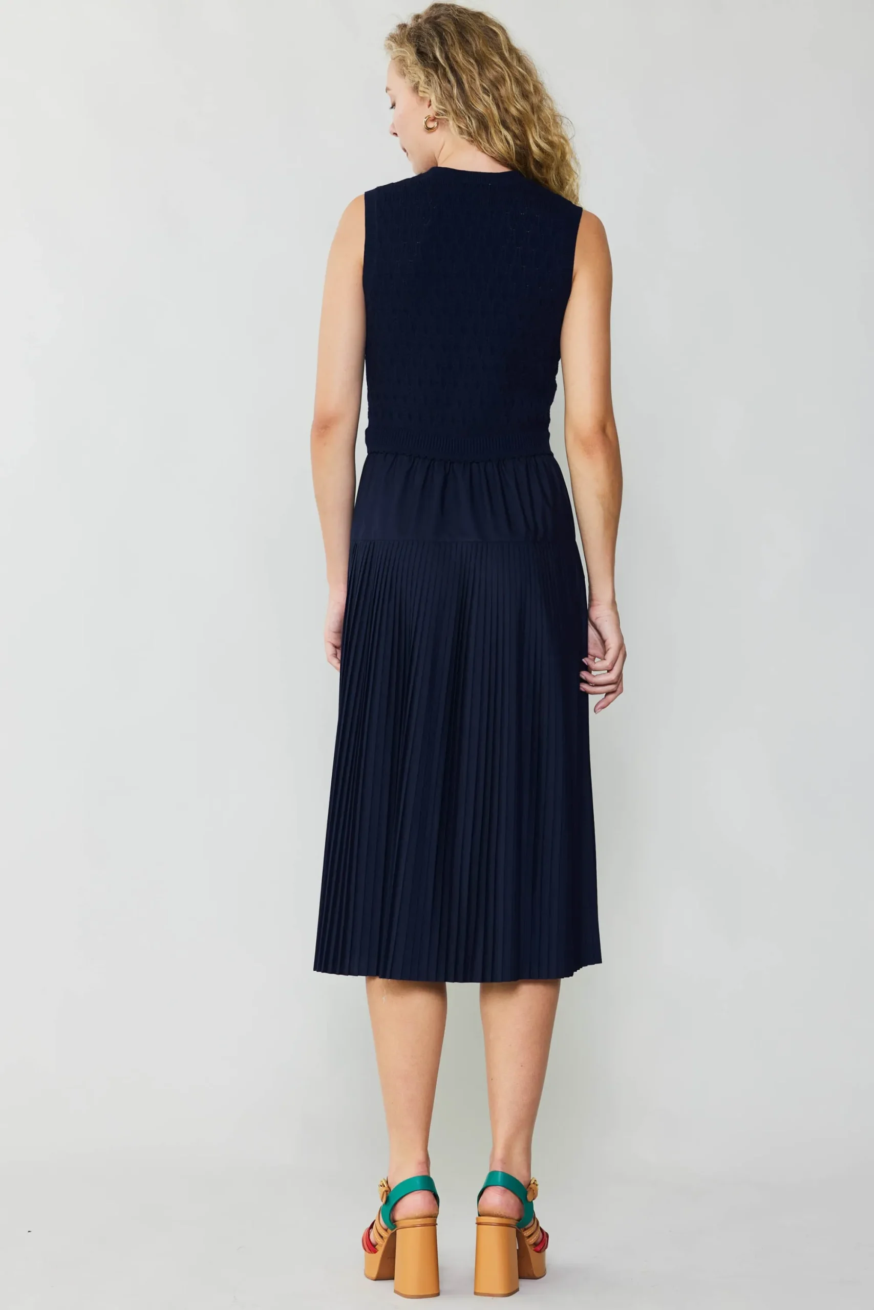 Current Air Knitwear | Midi Dresses-Pleated Skirt Sweater Dress NAVY