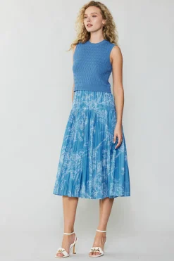 Current Air Knitwear | Midi Dresses-Pleated Skirt Sweater Dress LIGHTBLUE