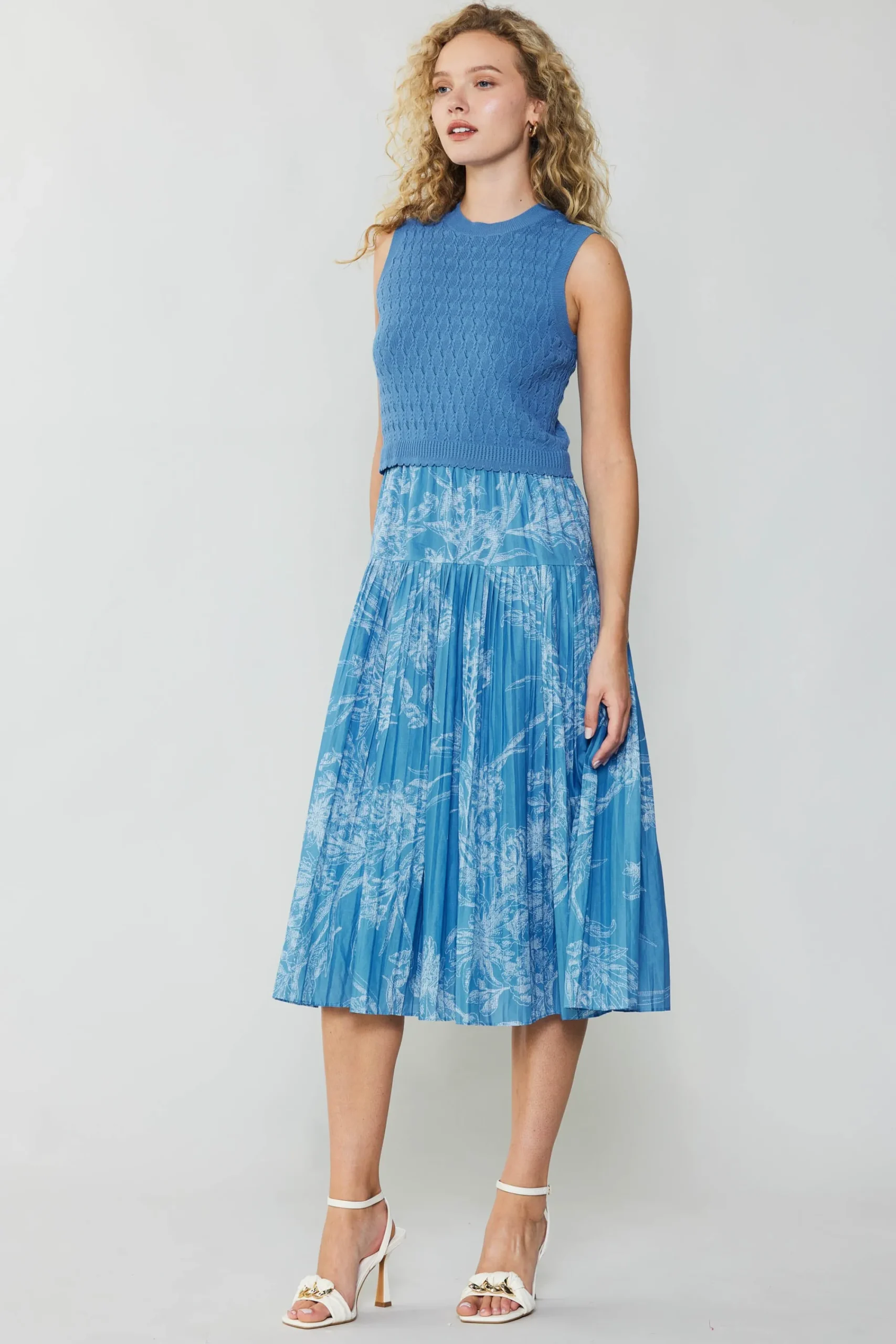 Current Air Knitwear | Midi Dresses-Pleated Skirt Sweater Dress LIGHTBLUE