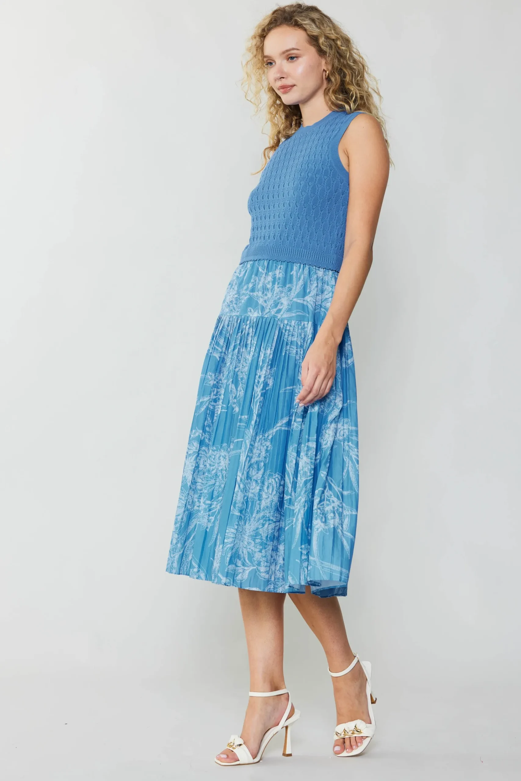 Current Air Knitwear | Midi Dresses-Pleated Skirt Sweater Dress LIGHTBLUE