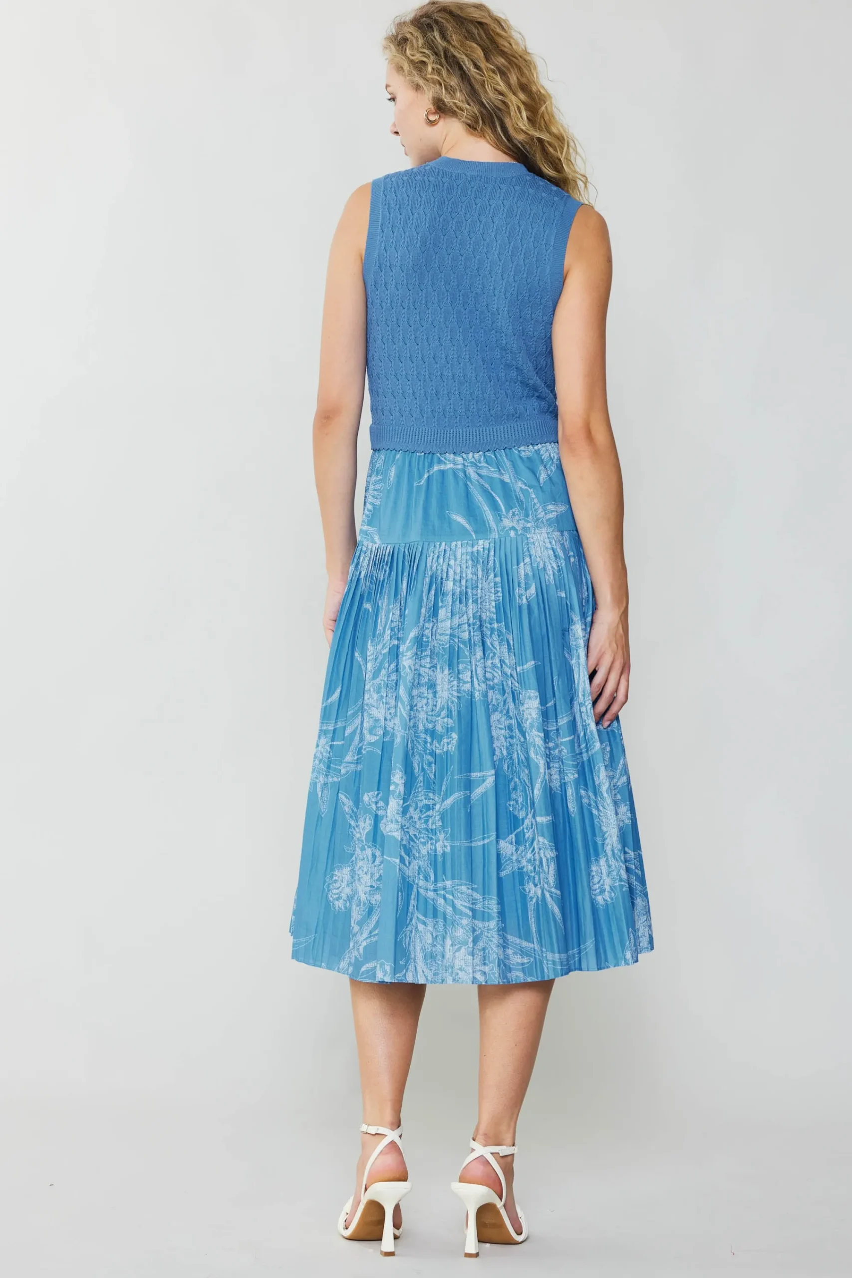Current Air Knitwear | Midi Dresses-Pleated Skirt Sweater Dress LIGHTBLUE
