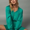 Current Air Mini Dresses-Pleated Sleeve Mini Dress TEAL