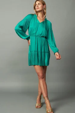 Current Air Mini Dresses-Pleated Sleeve Mini Dress TEAL