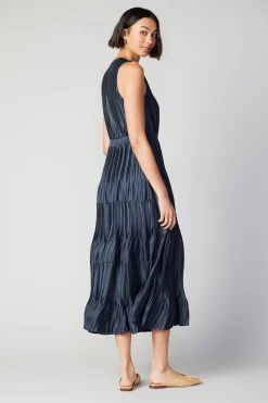 Current Air Maxi Dresses-Pleated Sleeveless Maxi Dress NAVY