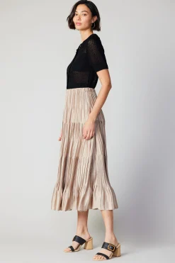 Current Air Skirts-Pleated Tiered Midi Skirt TAUPE