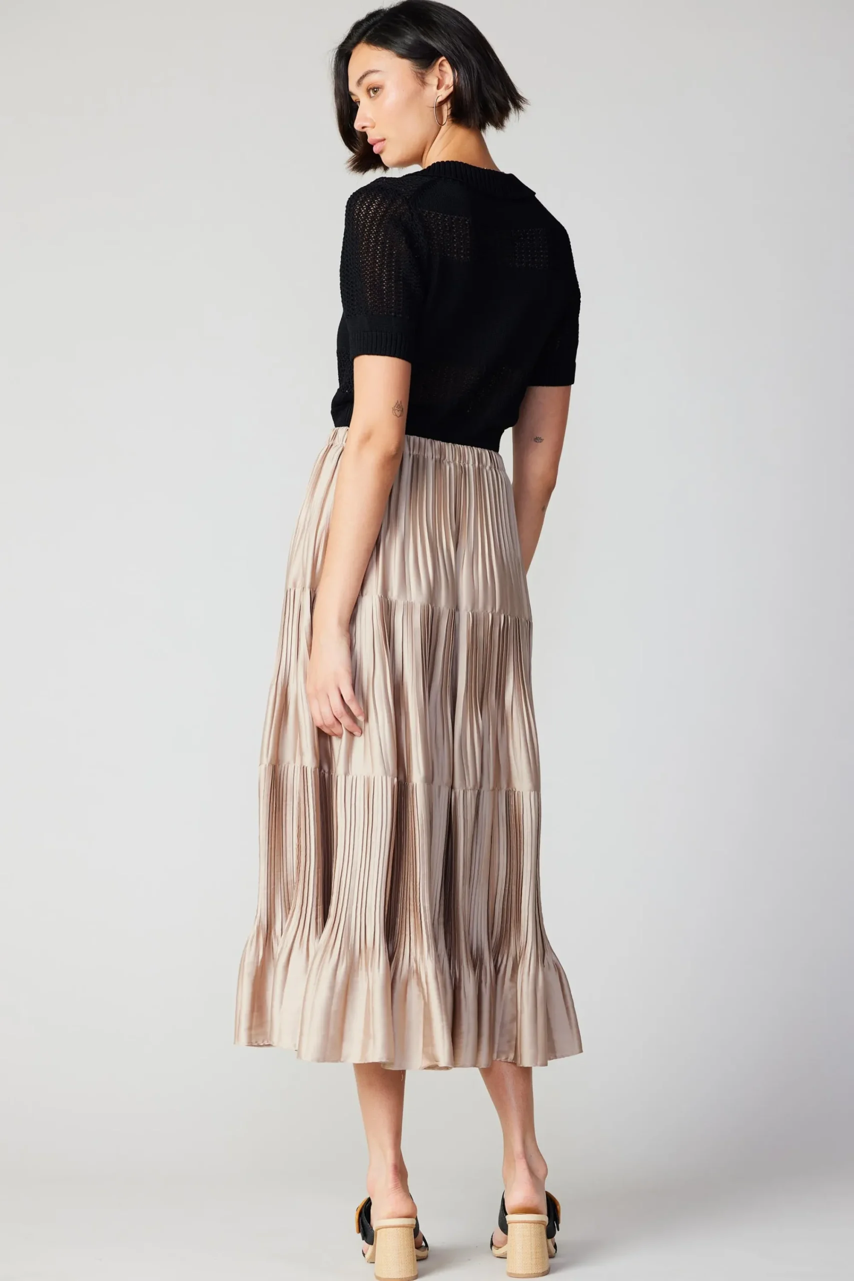 Current Air Skirts-Pleated Tiered Midi Skirt TAUPE