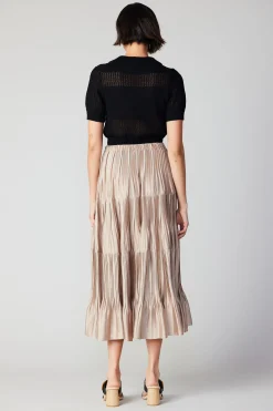 Current Air Skirts-Pleated Tiered Midi Skirt TAUPE