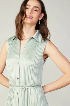 Current Air Midi Dresses-Plisse Buttondown Dress SILVERSAGE