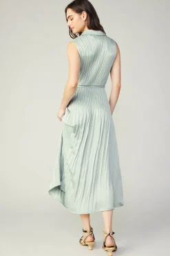 Current Air Midi Dresses-Plisse Buttondown Dress SILVERSAGE