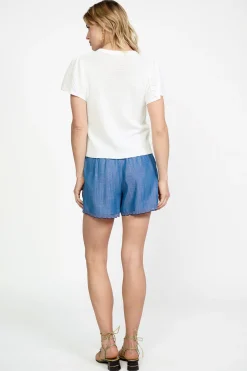 Current Air Short Sleeve Tops | Sweaters-Pointelle Knit Sweater Top WHITE
