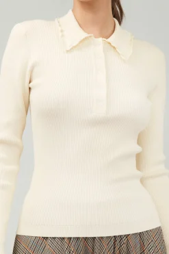 Current Air Knitwear | Sweaters-Polo Sweater Top IVORY