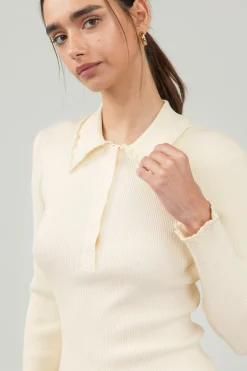 Current Air Knitwear | Sweaters-Polo Sweater Top IVORY