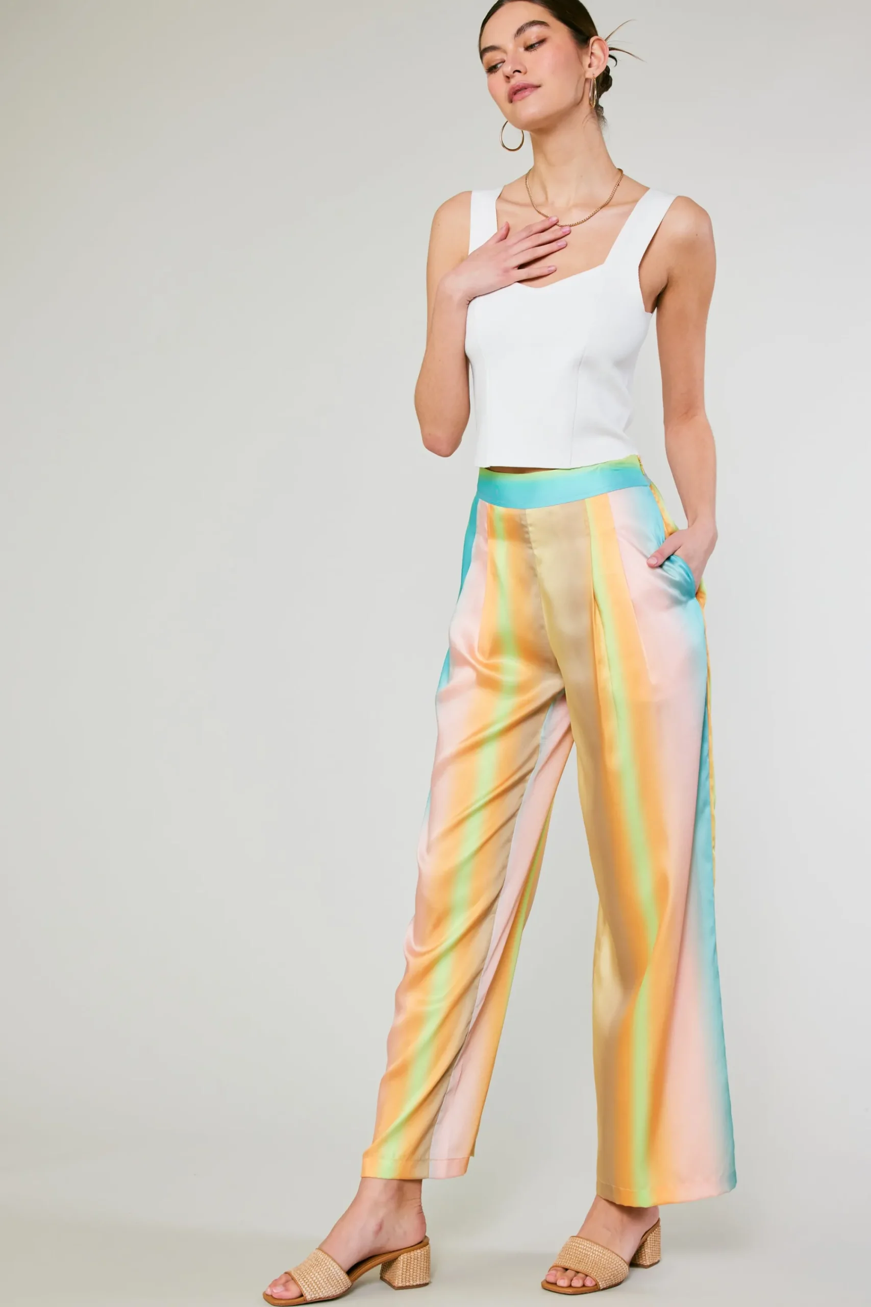 Current Air Pants-Prismatic Gradient Wide Leg Pants DESERTRAINBOW