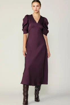 Current Air Midi Dresses-Puff Sleeve Midi Dress MIDNIGHTPLUM