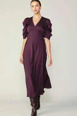 Current Air Midi Dresses-Puff Sleeve Midi Dress MIDNIGHTPLUM