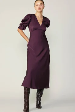 Current Air Midi Dresses-Puff Sleeve Midi Dress MIDNIGHTPLUM
