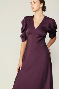 Current Air Midi Dresses-Puff Sleeve Midi Dress MIDNIGHTPLUM