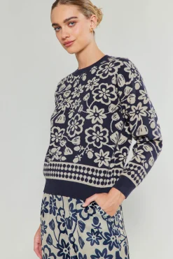 Current Air Knitwear | Sweaters-Pullover Floral Sweater BLUEMLT