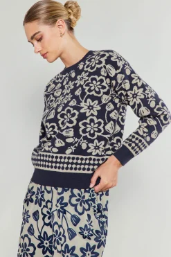 Current Air Knitwear | Sweaters-Pullover Floral Sweater BLUEMLT