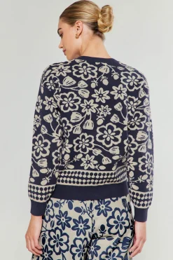 Current Air Knitwear | Sweaters-Pullover Floral Sweater BLUEMLT