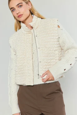 Current Air Coats & Jackets-Quilted Cropped Vest IVORY