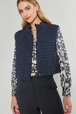Current Air Coats & Jackets-Quilted Cropped Vest NAVY
