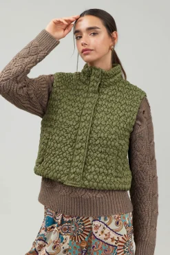 Current Air Coats & Jackets-Quilted Cropped Vest OLIVE